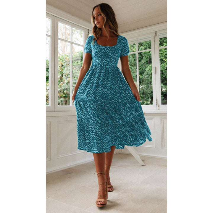 Femme Floral Print Maxi-Kjole med firkantet Udsnit Stilla
