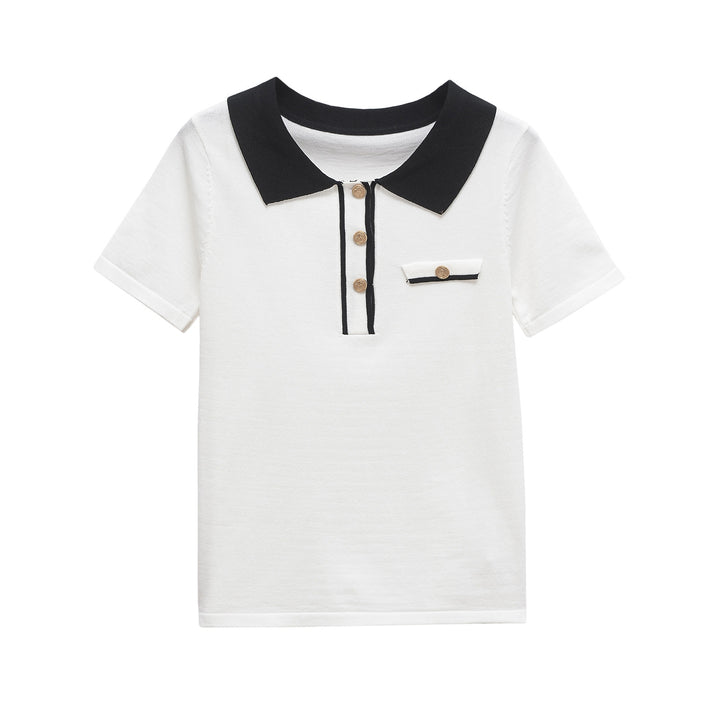 Dame Classic Polo Shirt med kontrastkrave og lomme-detajle Stilla