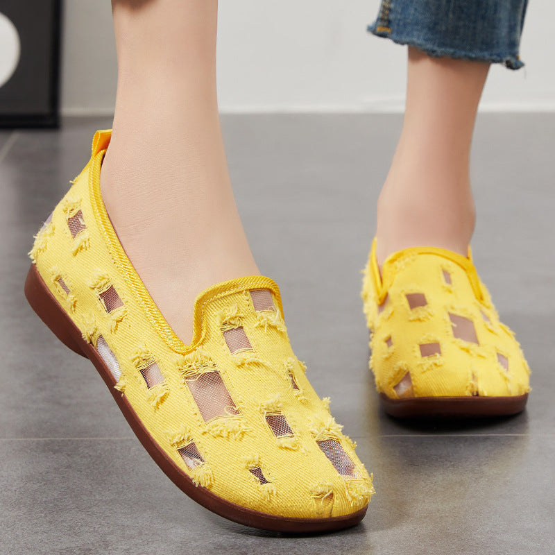 Femme Stilfulde Slip-On Fritidsflade med Åndbart Cut-Out Design Stilla