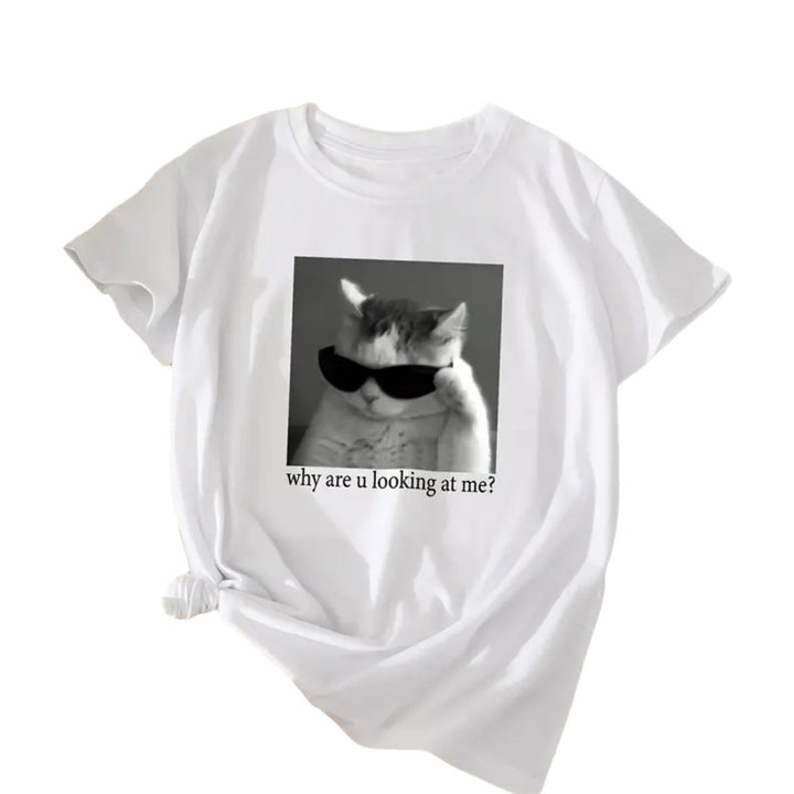 Dame T-shirt med kreativ kattedesign og humoristisk sætning Stilla