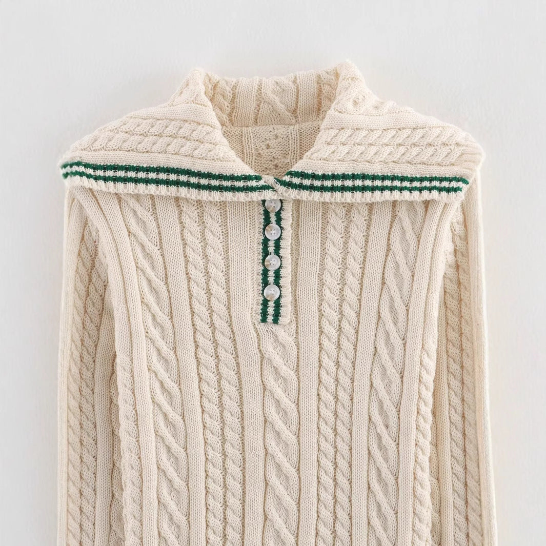Dame strikket pullover med klassisk stående krave og tidløst kabelmønster Stilla