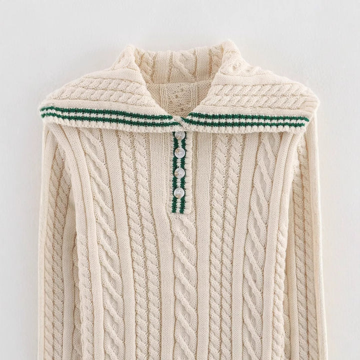 Dame strikket pullover med klassisk stående krave og tidløst kabelmønster Stilla