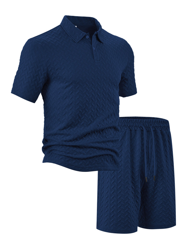 Herrernes Sportive Polo-Shorts-Sæt med struktureret Design og åndbare Egenskaber Stilla