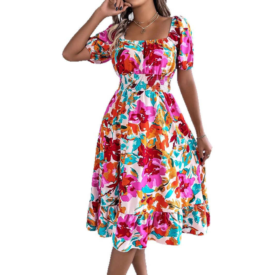 Dame Offshoulder Blomsterkjole med Puffærmer Stilla