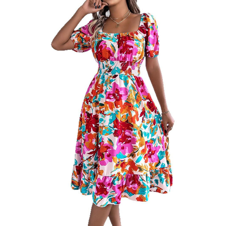 Dame Offshoulder Blomsterkjole med Puffærmer Stilla