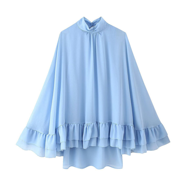 Dame flydende chiffon-top med dekorative flæsedetaljer Stilla