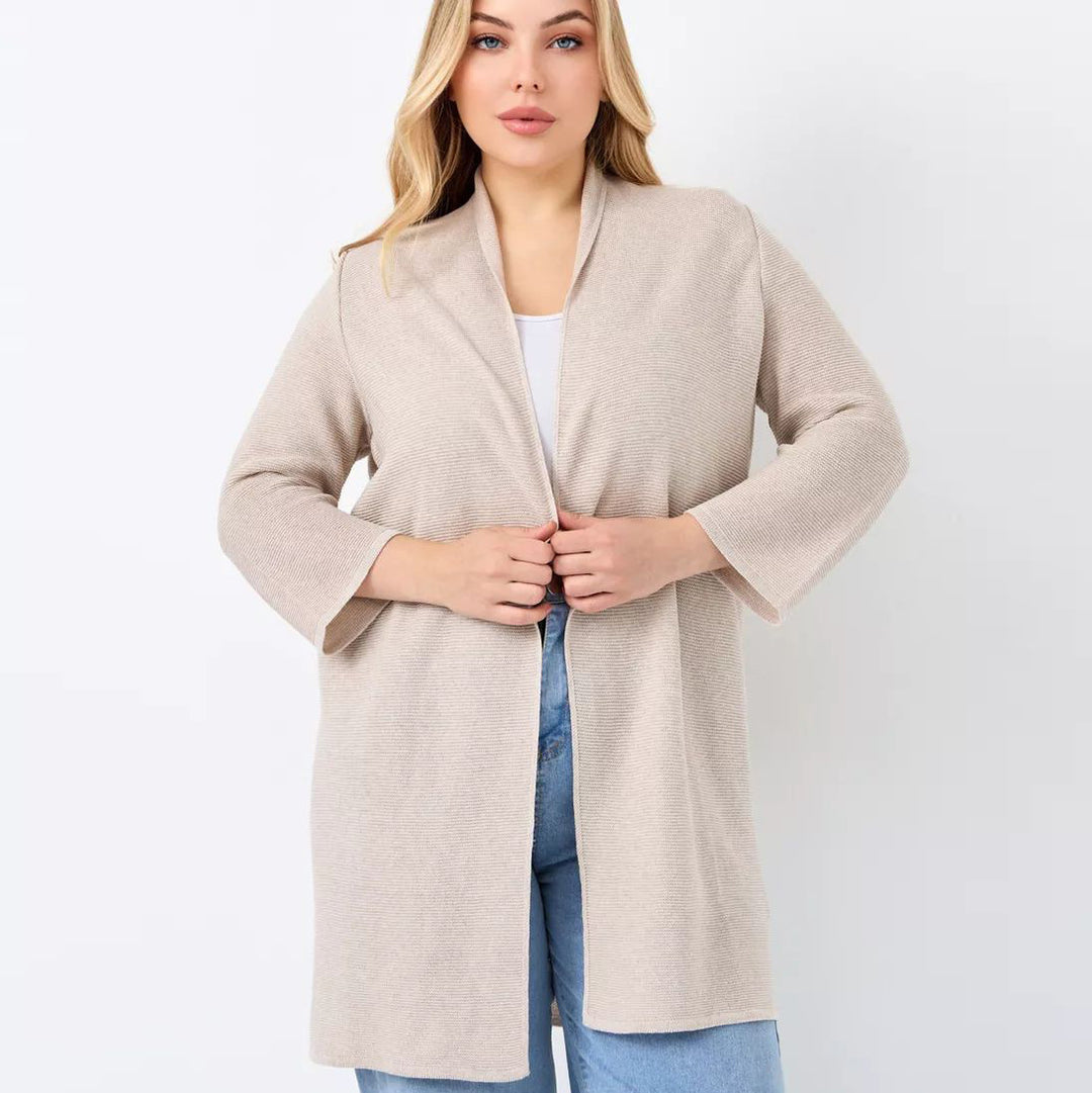 Dame elegant strik cardigan med åben skæring og fint mønster Stilla