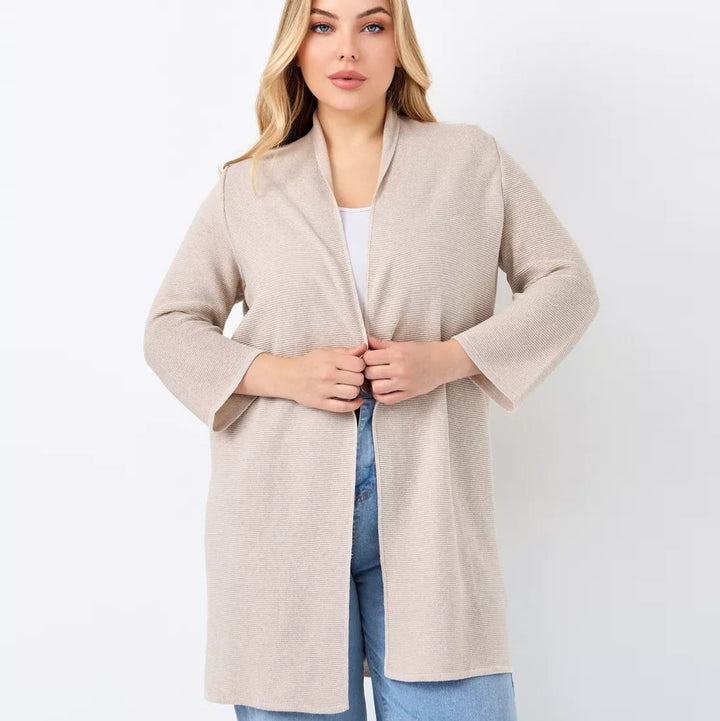 Dame elegant strik cardigan med åben skæring og fint mønster Stilla