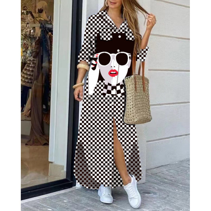 Femme bohemisk-inspireret knap maxi kjole med sideslids Stilla