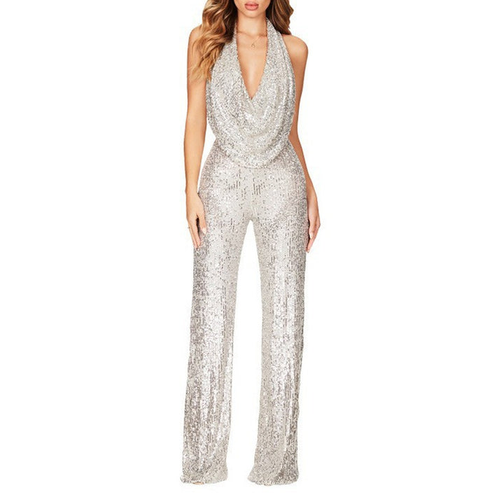 Damer Glitrende Jumpsuit med V-hals Stilla