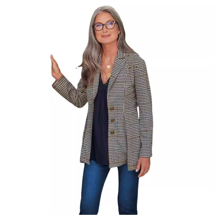 Damer Mode Rutet Blazer i figursyet snit Stilla