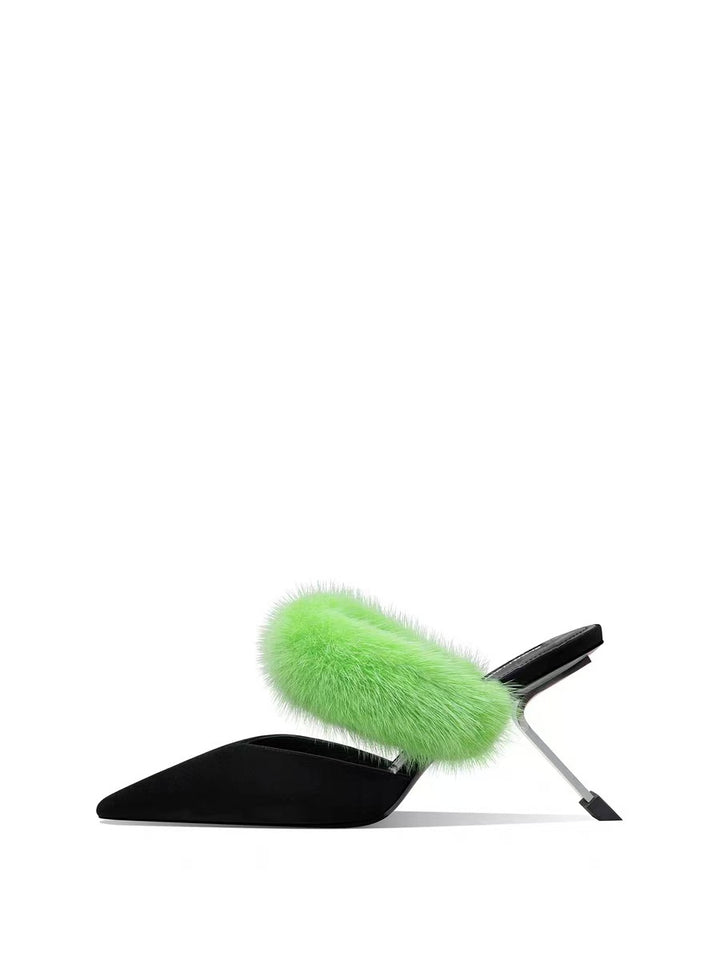 Femme Spitz-Tå Faux-Fur Slipper Mules Stilla