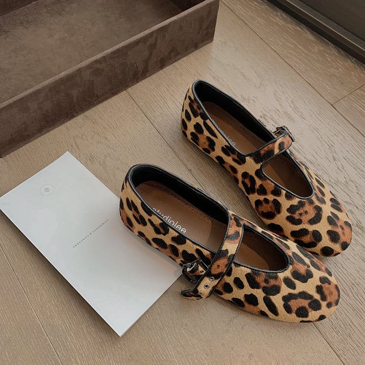 Dame Stilfulde Leopardmønster Mary Jane Fladesko Stilla