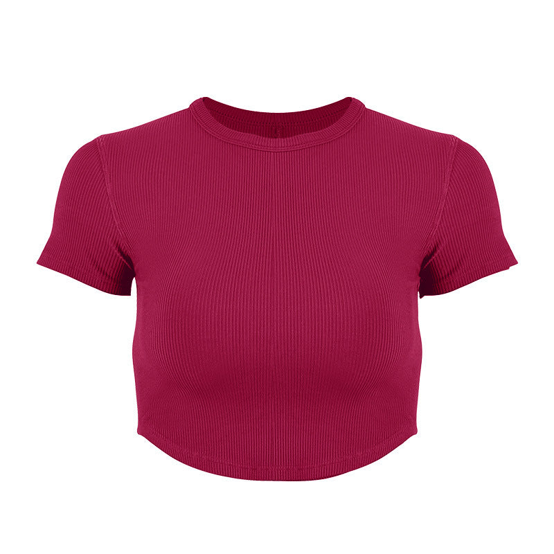 Dame Rib-Crop-Top i elastisk materiale med rund halsudskæring Stilla
