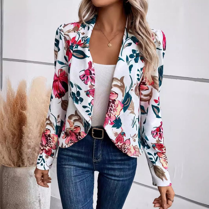 Dame blazer med blomster mønster og raffinerede puffærmer Stilla