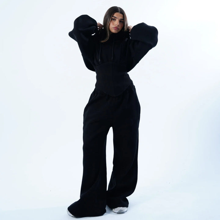 Kvinders Oversized Hoodie og Bred Bukser Sæt Skovae