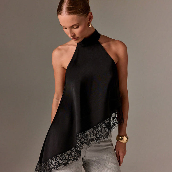 Dame elegant halterneck top med raffineret lace trim Stilla