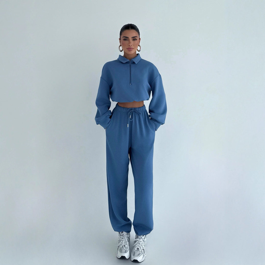 Kvinders sporty crop sweater og jogging bukser sæt Skovae