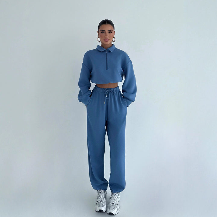 Kvinders sporty crop sweater og jogging bukser sæt Skovae