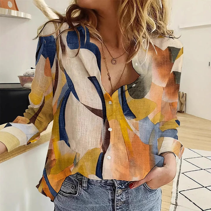Dame fritidsbluse med moderne kunsttryk og løs pasform Stilla