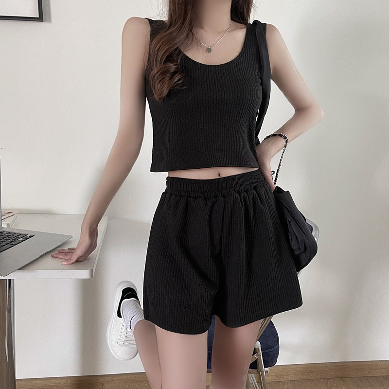 Femme Ribbet Cropped Tank og Shorts Sæt Stilla