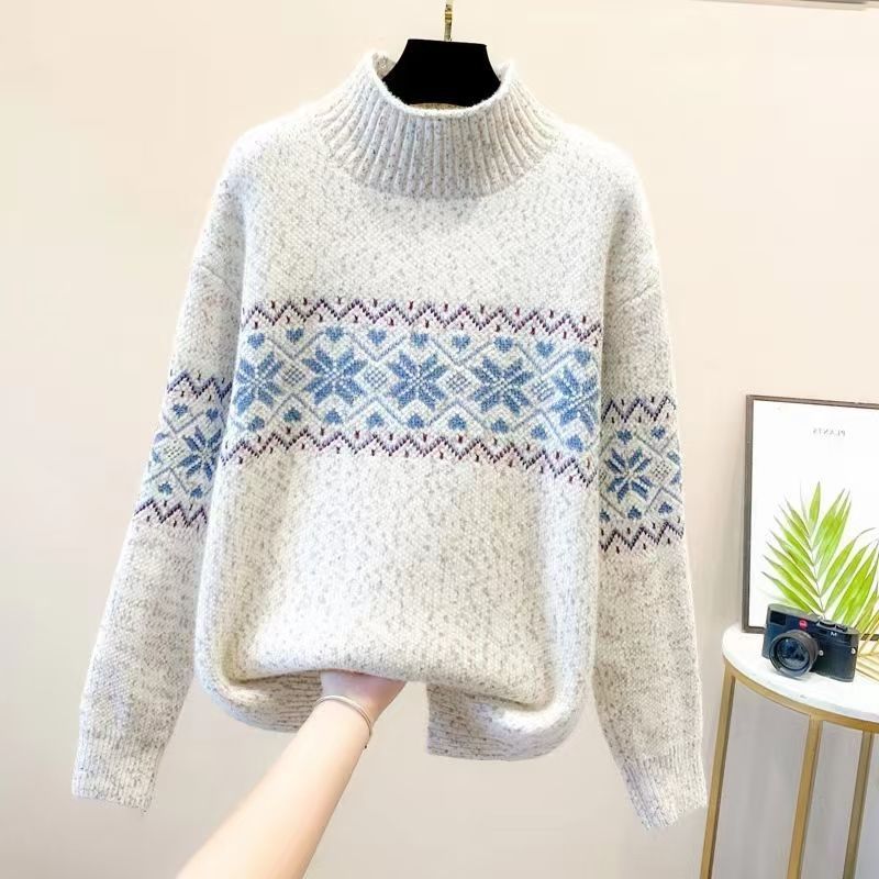 Kvinderne hyggelige turtleneck sweater med nordisk mønster Stilla