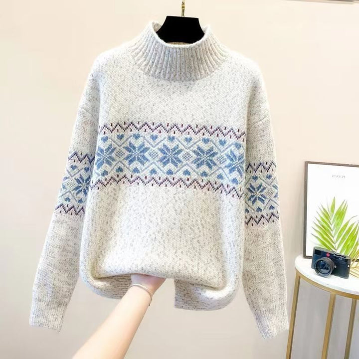 Kvinderne hyggelige turtleneck sweater med nordisk mønster Stilla