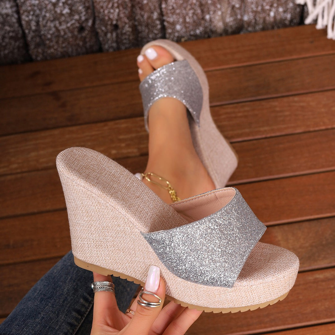 Dame mode Wedge-sandaler med glitrende overdel og skridsikker sål Stilla