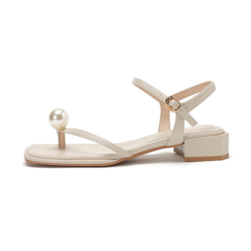 Femme Elegante Perle-prydede Slingback Sandaler Stilla