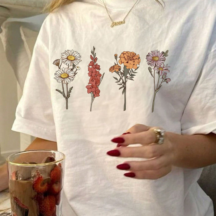 Dame T-shirt med floralt tryk Stilla