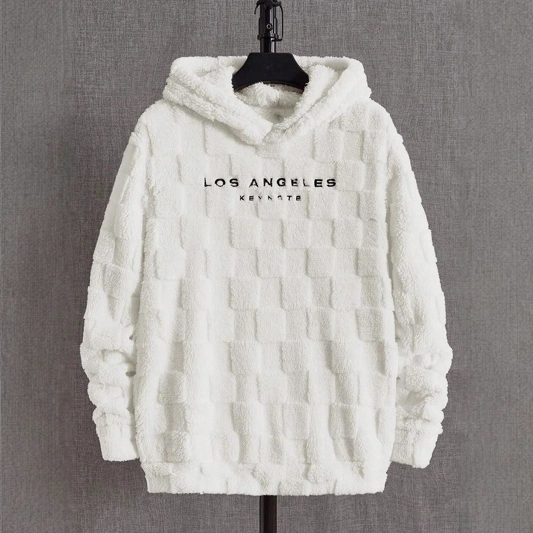 Dame hyggelig hætte sweatshirt med ternet mønster og moderne skrift Stilla