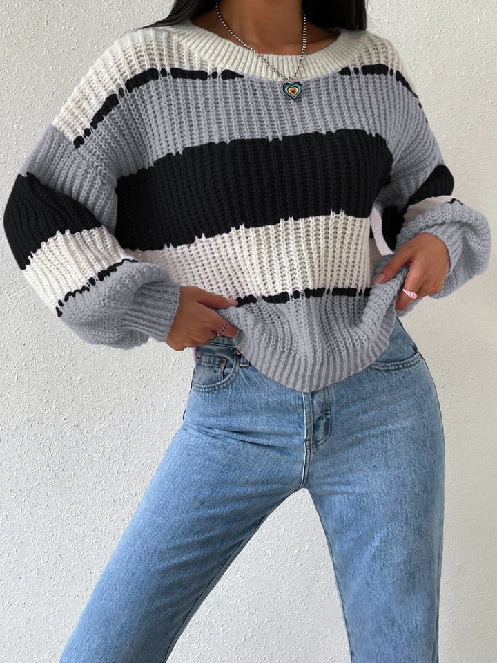 Stilla | Pullover Pullover Grovstrik Overdimensioneret Fit Langærmet Fritid Crew Neck