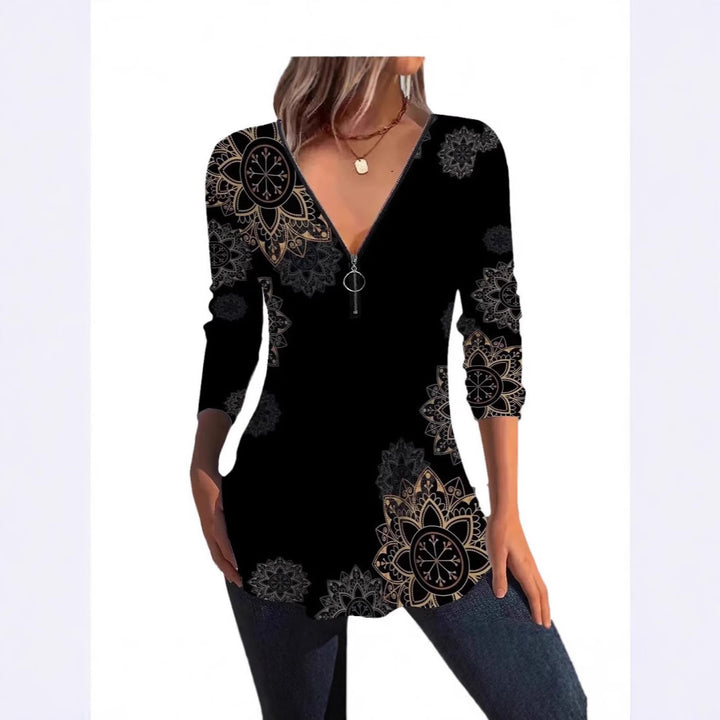 Damebluse med blomsterdesign og V-udskæring Stilla