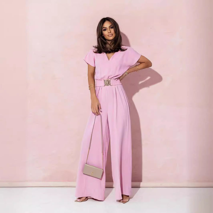 Dame Stylish bredskåret jumpsuit med bælte og V-hals Stilla