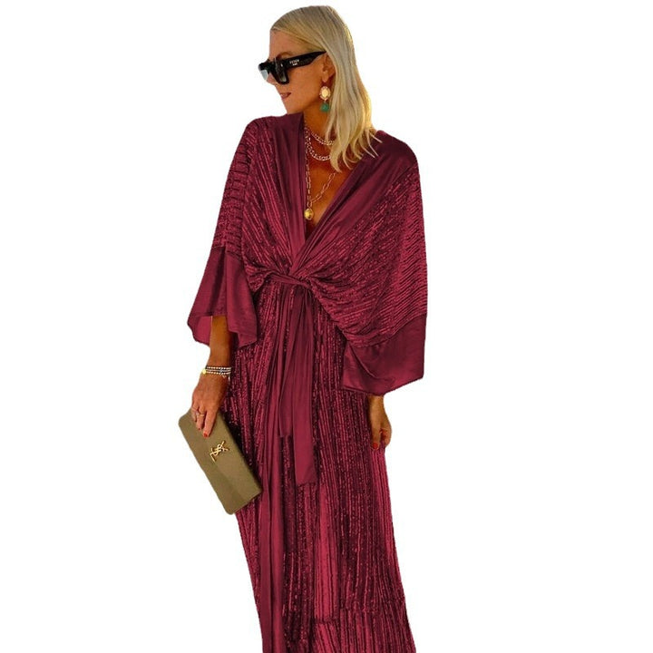 Dame Kaftan Kjole med glitrende folder og svingende kant Stilla
