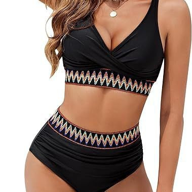 Dame Højskåret Bikini med elegant Wrap-top og farverigt bånd Stilla