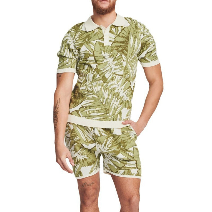 Herrer Polo-Shirt og Shorts Sæt i tropisk bladdesign Stilla