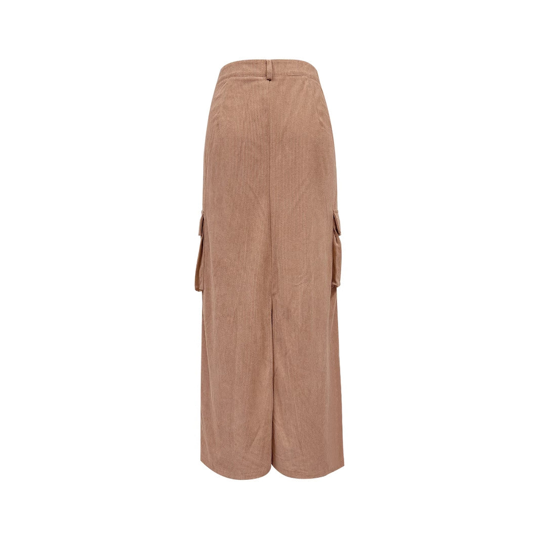 Dame cargo midi nederdel med sidelommer og elastisk talje Stilla