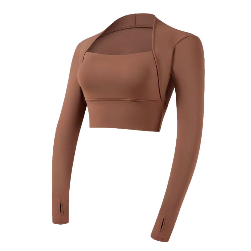 Dame Sporty Langærmet Crop-Top med åbent rygdesign og ekstra lang pasform Stilla