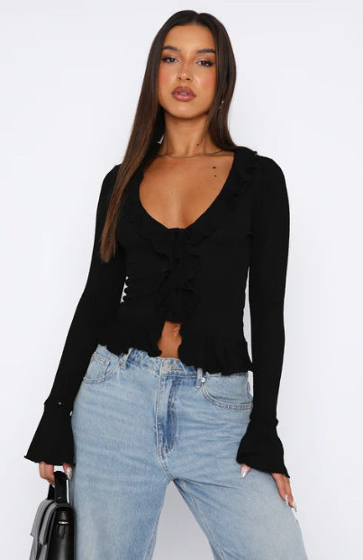 Dame Elegant top med flæsedetalje Stilla