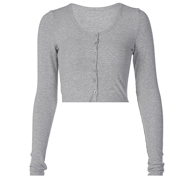 Damer Langærmet Crop-Top med knapliste og kropsnær pasform Skovae