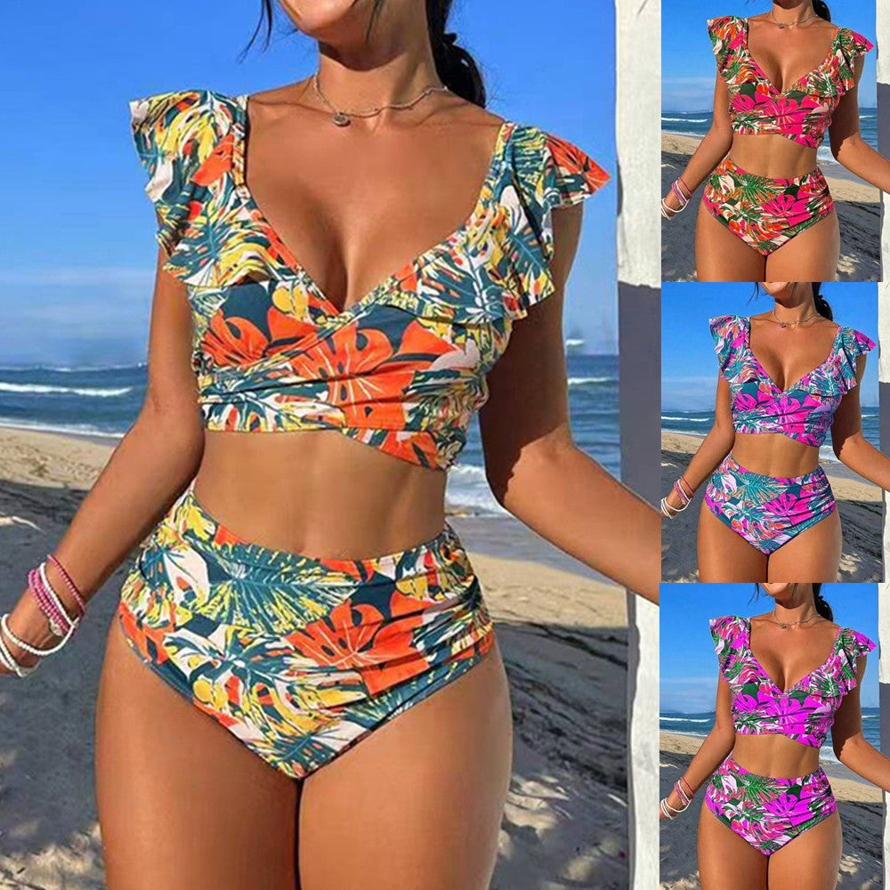 Dame Cropped Bikini-sæt med legende flæse-design og elegant bindesystem Skovae