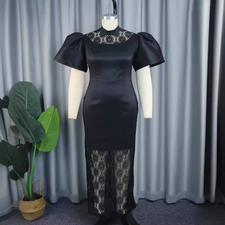 Dame Elegant Maksikjole med dekorative puffede ærmer og romantisk spidsbund Skovae
