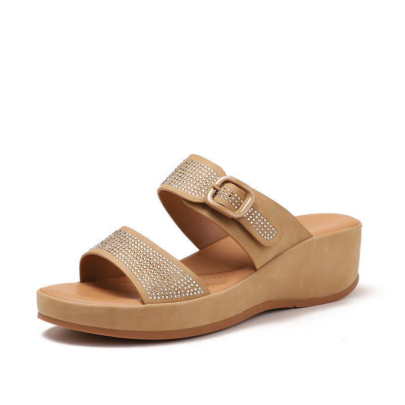 Dame Komfortable Wedge-Pantoletten med Glittersten Stilla