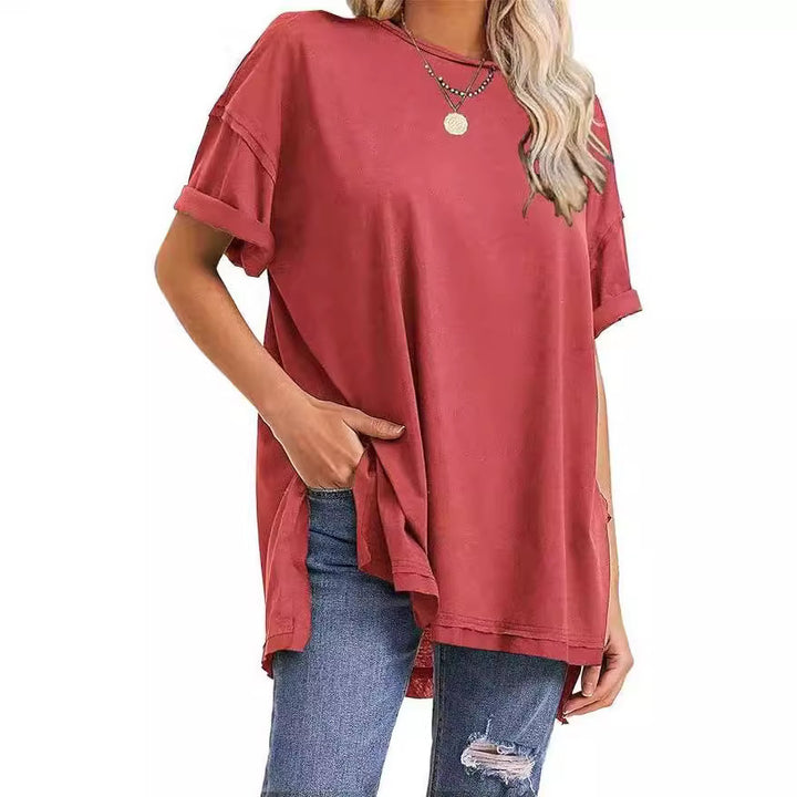 Dame afslappet oversized T-shirt med sidelommer og rund halsudskæring Stiila