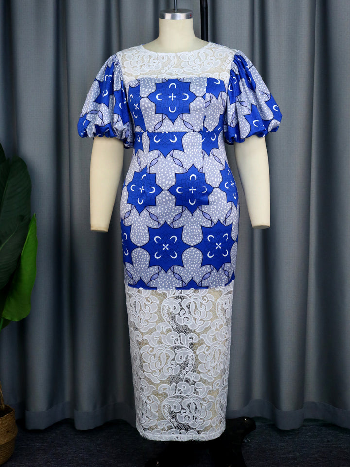 Dame Elegant Midi-langærmet kjole med blomsterdesign og pufærmer Skovae