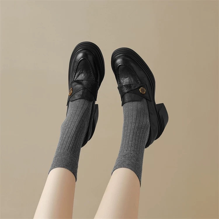 Dame Elegante Loafers med smidigt læder og robust blokhæl Stilla