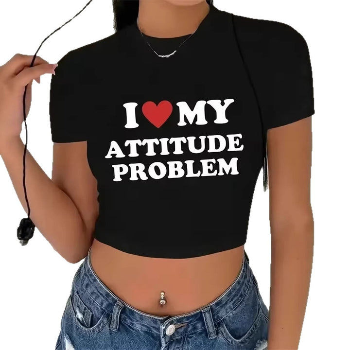 Dame Crop-T-Shirt med kreativt tryk og tætsiddende design Skovae