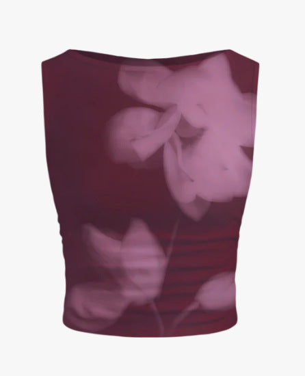 Dame ærmeløs crop-top med blomsterprint og tætsiddende snit Skovae