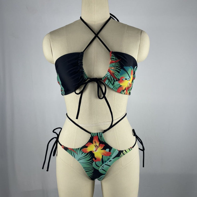 Dame bikinisæt med blomsterdesign og justerbare stropper Skovae